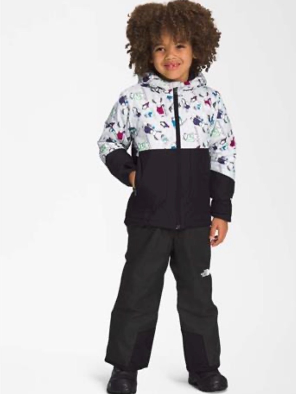 The North Face Kids Black Lower & White Printed Hooded Puffer Jacket 4T